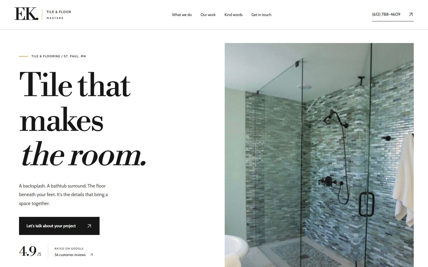 EK Tile and Floor Masters demonstration website on desktop