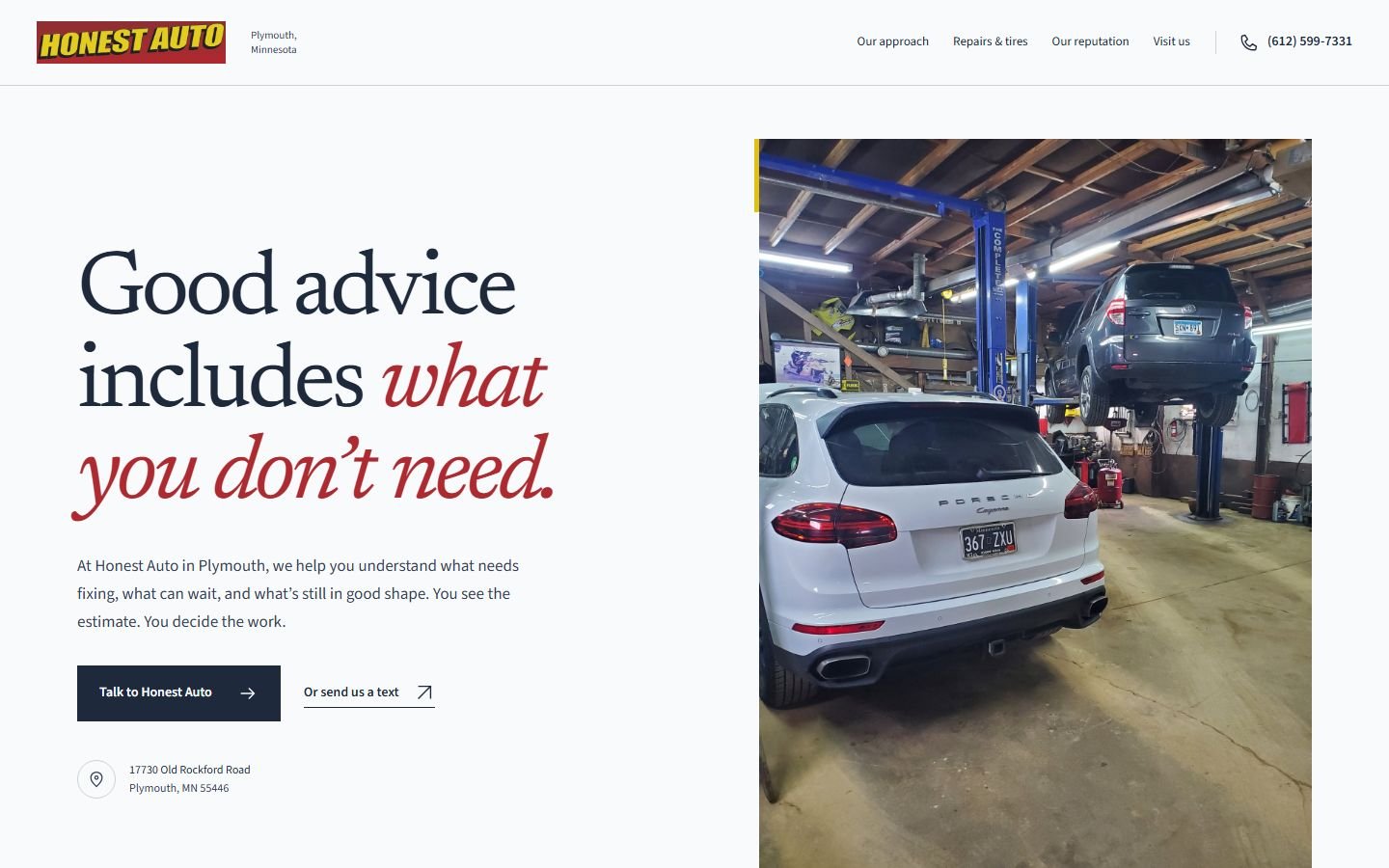 Honest Auto Inc. demonstration website on desktop