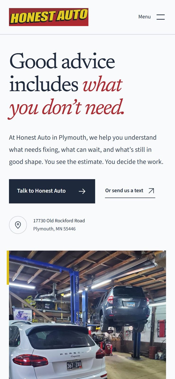 Honest Auto Inc. demonstration website on a phone